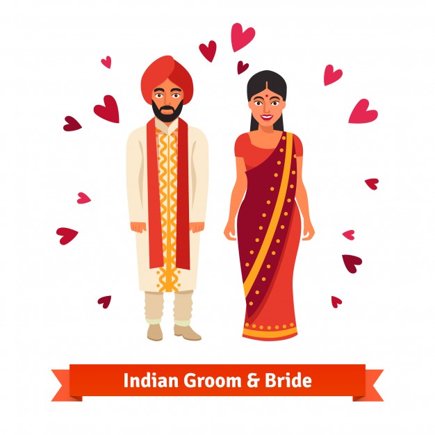 Indian Wedding, Bride, Groom In National Costumes Vector Free 626x626 Indian Wedding, Bride, Groom In National Costumes Vector Free