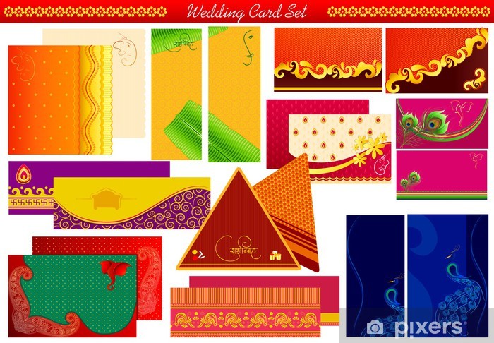 Vector Illustration Of Indian Wedding Invitation Card Wall Mural 700x486 Vector Illustration Of Indian Wedding Invitation Card Wall Mural