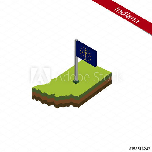 500x500 Indiana Isometric Map And Flag Vector Illustration