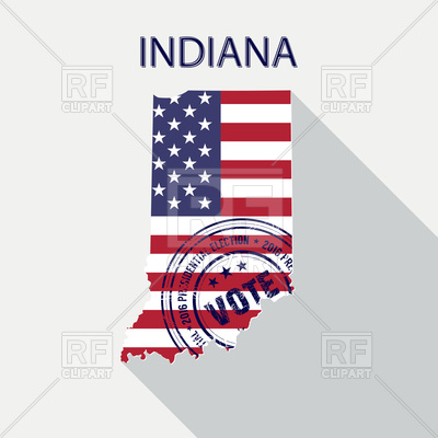 400x400 State Of Indiana Map With Flag And Presidential Day Vote Stamp