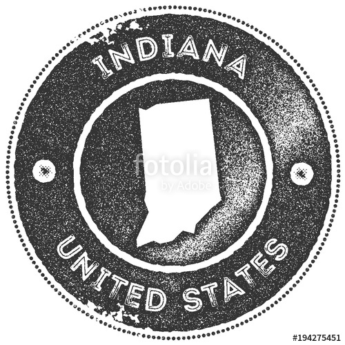 500x500 Indiana Map Vintage St Retro Style Handmade Label, Badge