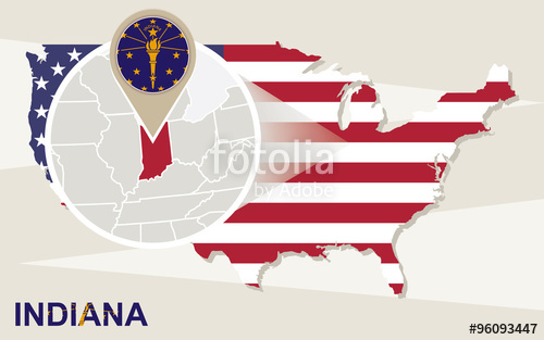 Usa Map With Magnified Indiana State Indiana Flag And Map Stock 500x313 Usa Map With Magnified Indiana State Indiana Flag And Map Stock