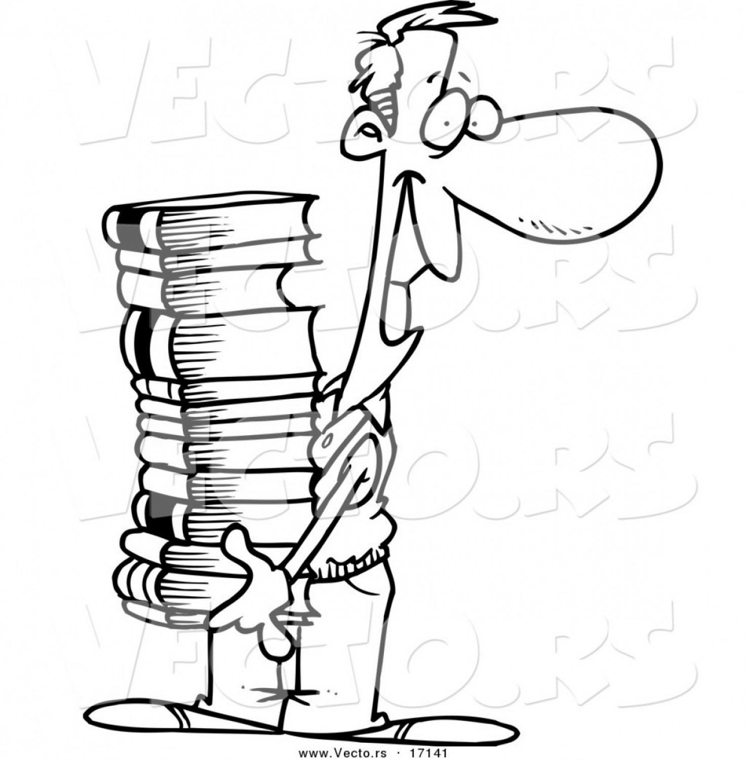 1473x1502 Vector Of A Cartoon Man Carrying A Stack Of Books Coloring