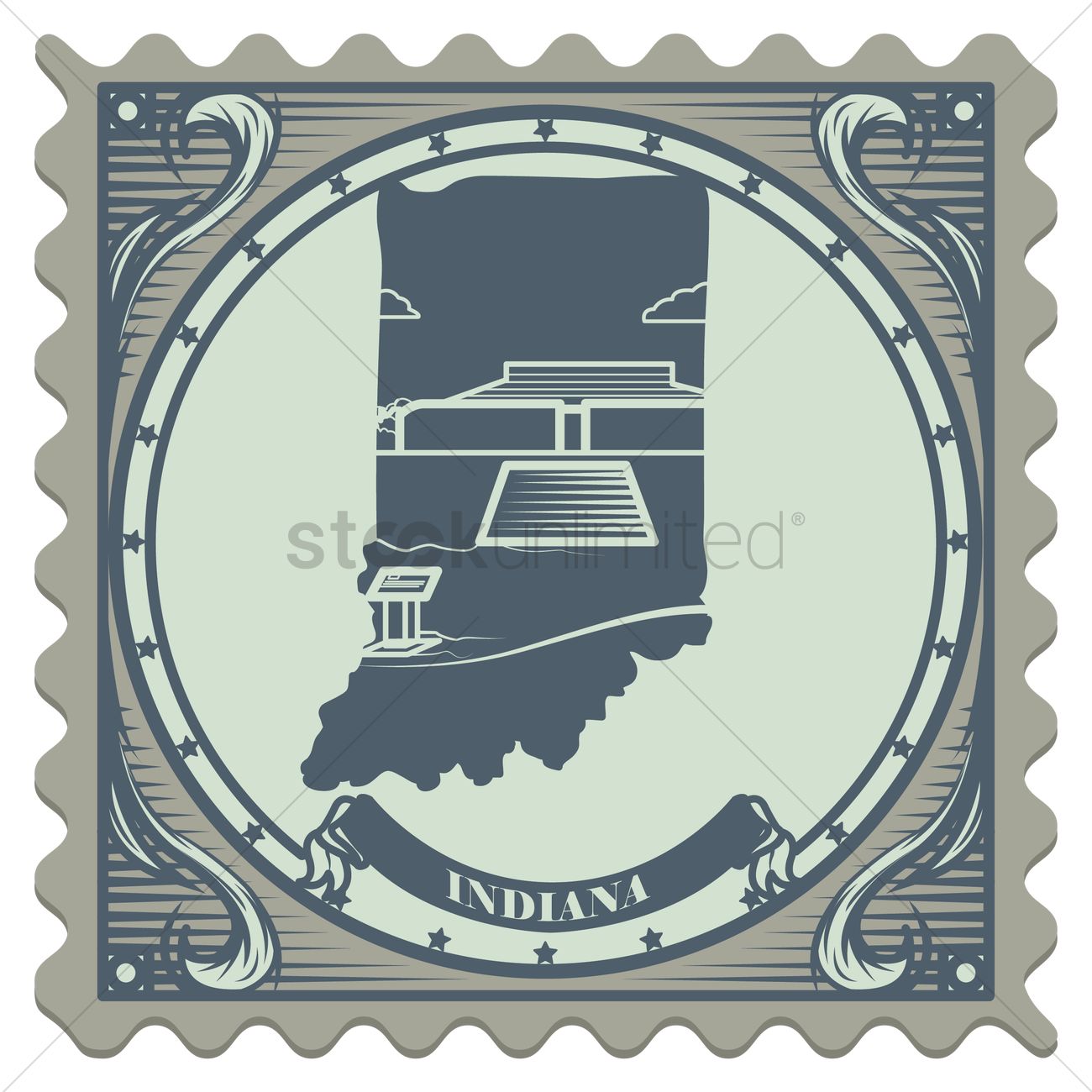 1300x1300 Indiana State Postage Stamp Vector Image