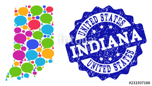 500x283 Social Network Map Of Indiana State And Blue Grunge Stamp Seal