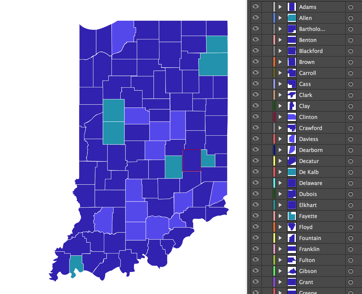 1382x1122 Layered Vector Indiana County Map Superpixel