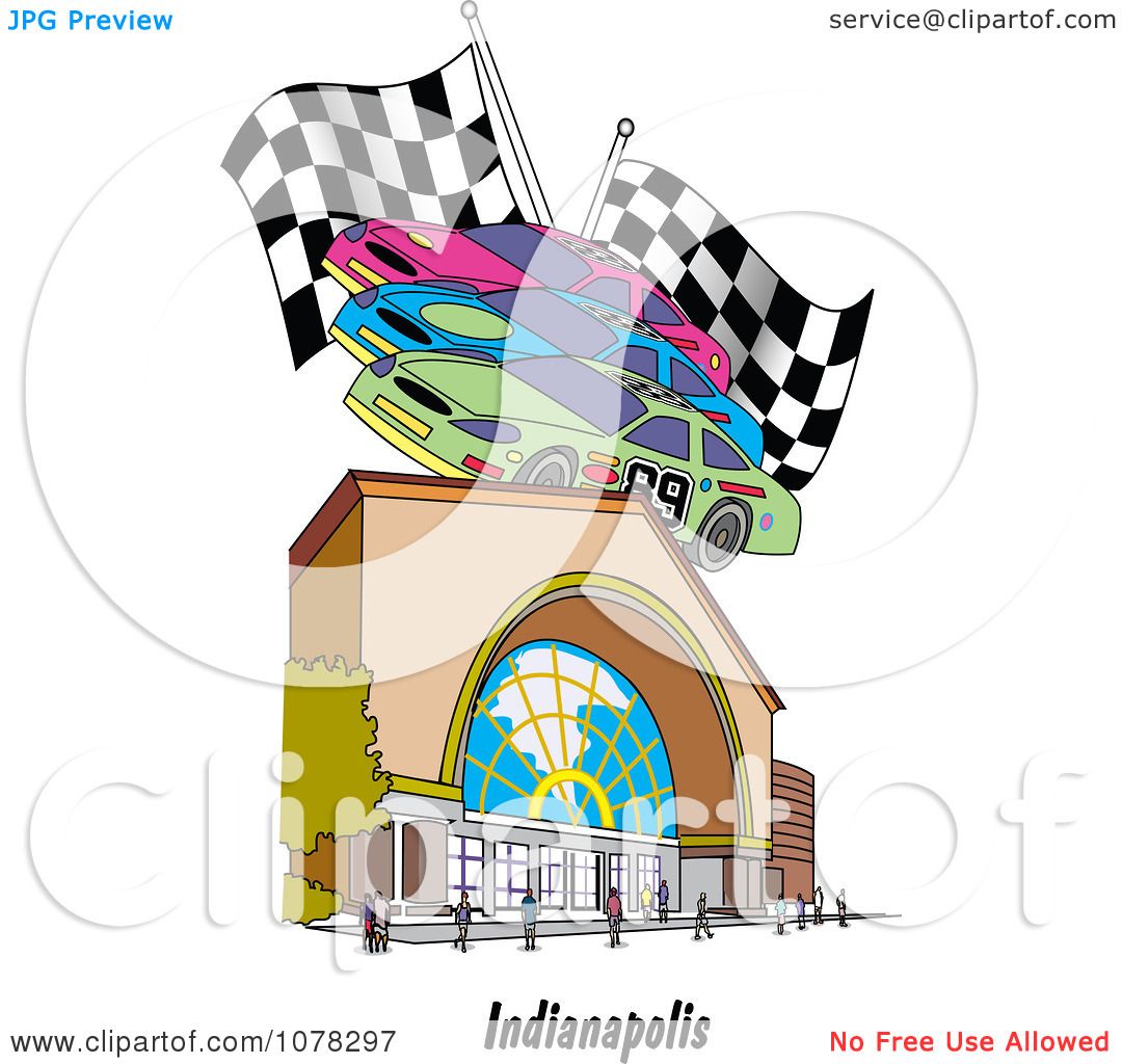 1080x1024 Clipart Motor Speedway Race Cars And Flags Over A Building