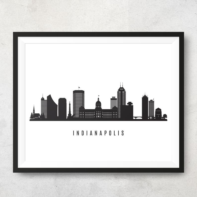794x794 Indianapolis Skyline Printable Indianapolis Indiana Black Etsy
