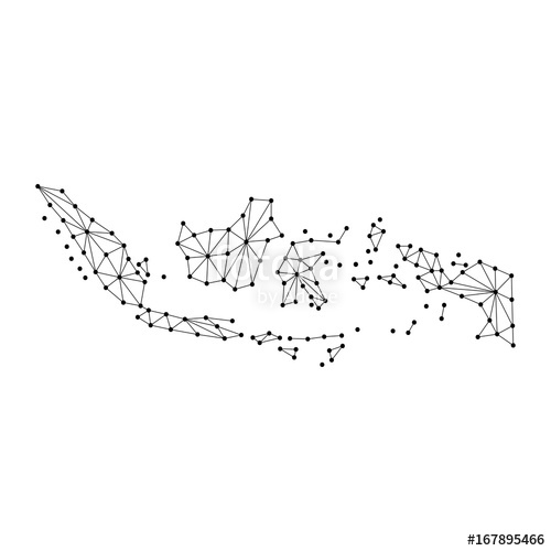 500x500 Indonesia Map Of Polygonal Mosaic Lines Network, Rays And Dots