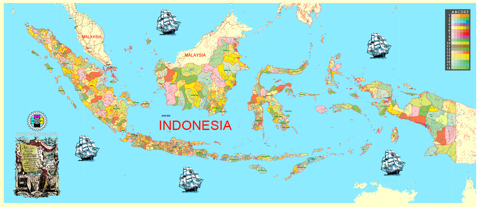 1522x661 Indonesia Map Printable Admin Exact Vector Map Full Editable