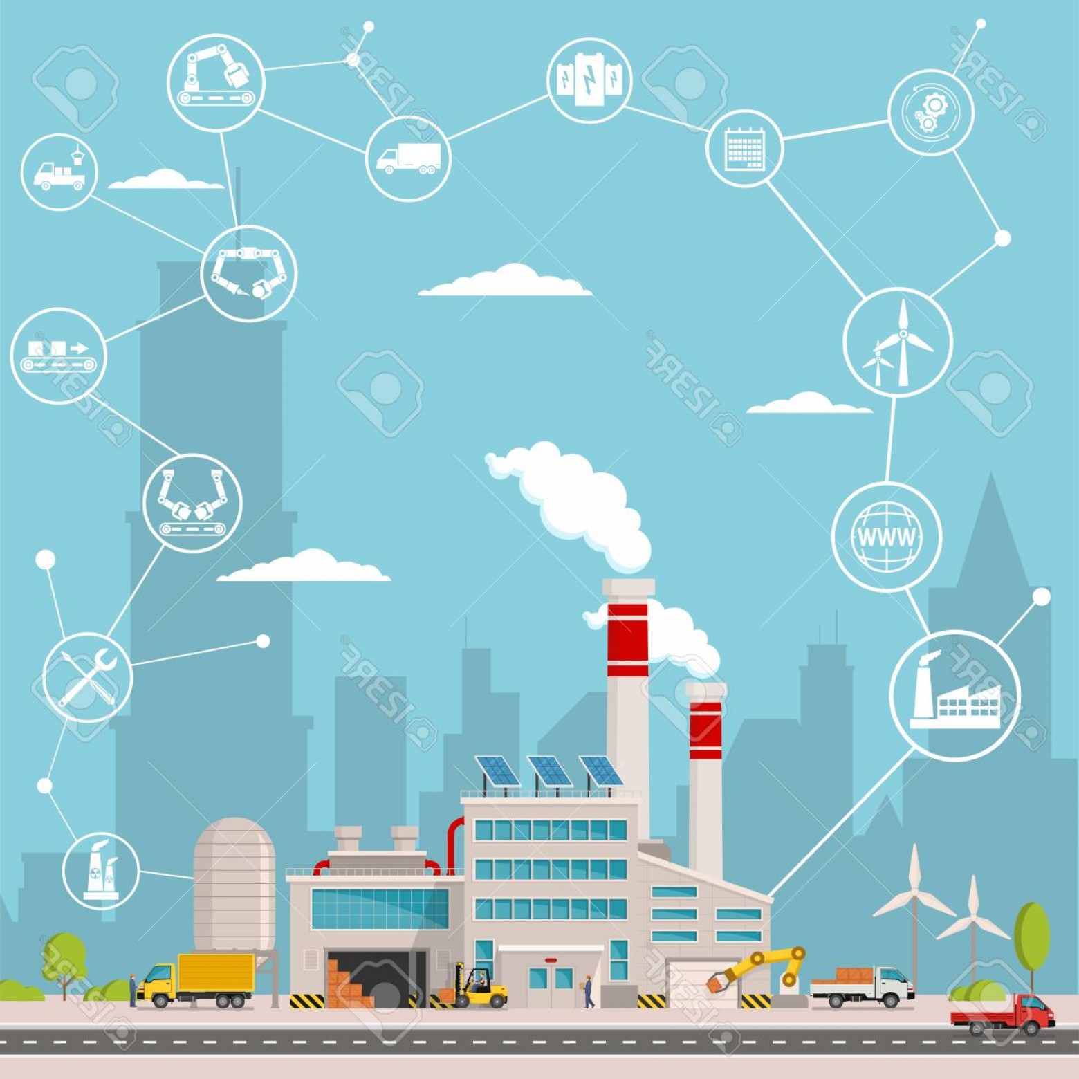 1560x1560 Photostock Vector Smart Factory And Around It Icons Smart Factory