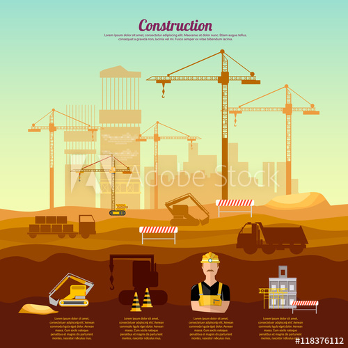 500x500 Construction Site Infographics Industrial Background Vector