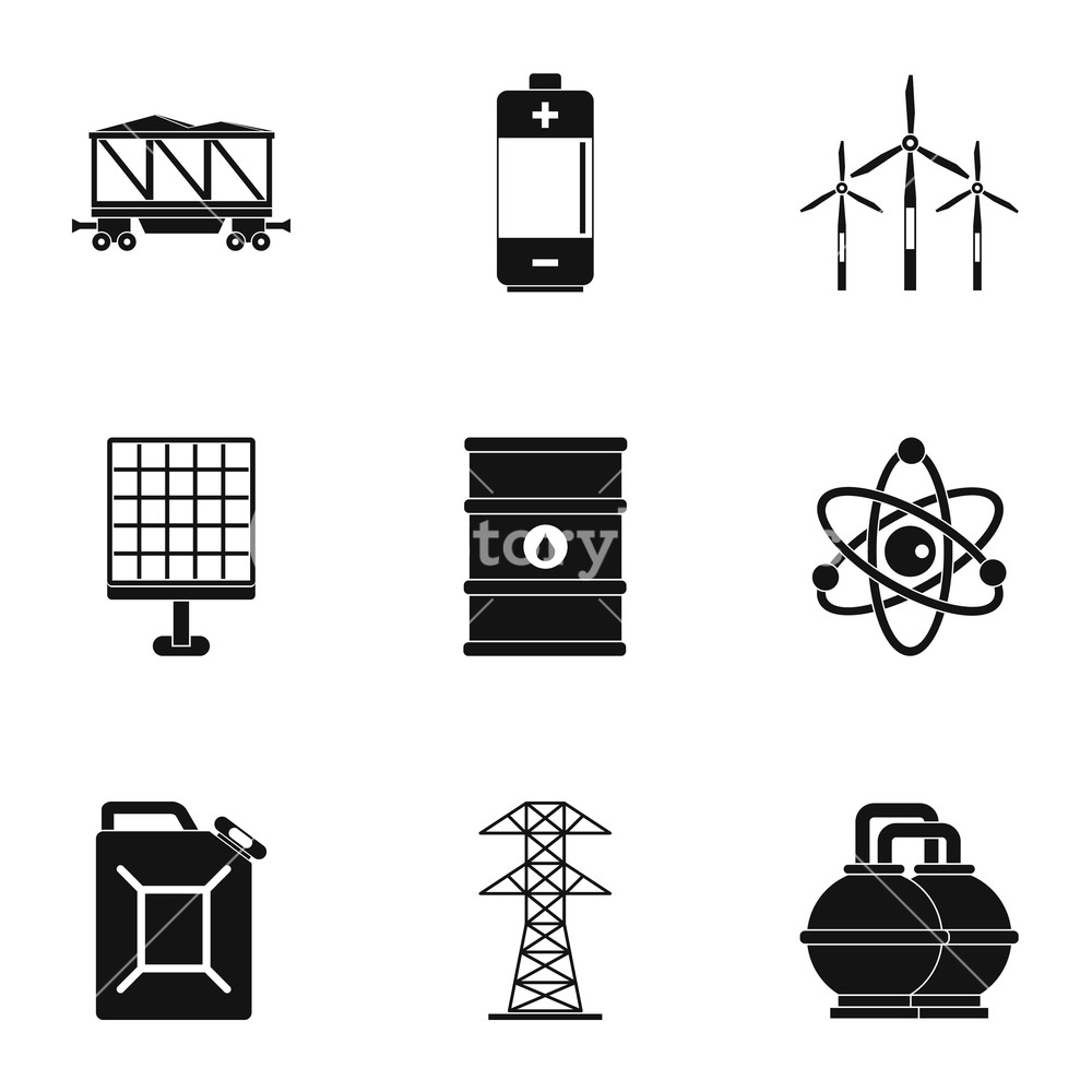 1000x1000 Power Industry Icon Set Simple Style Set Of Energy Sources