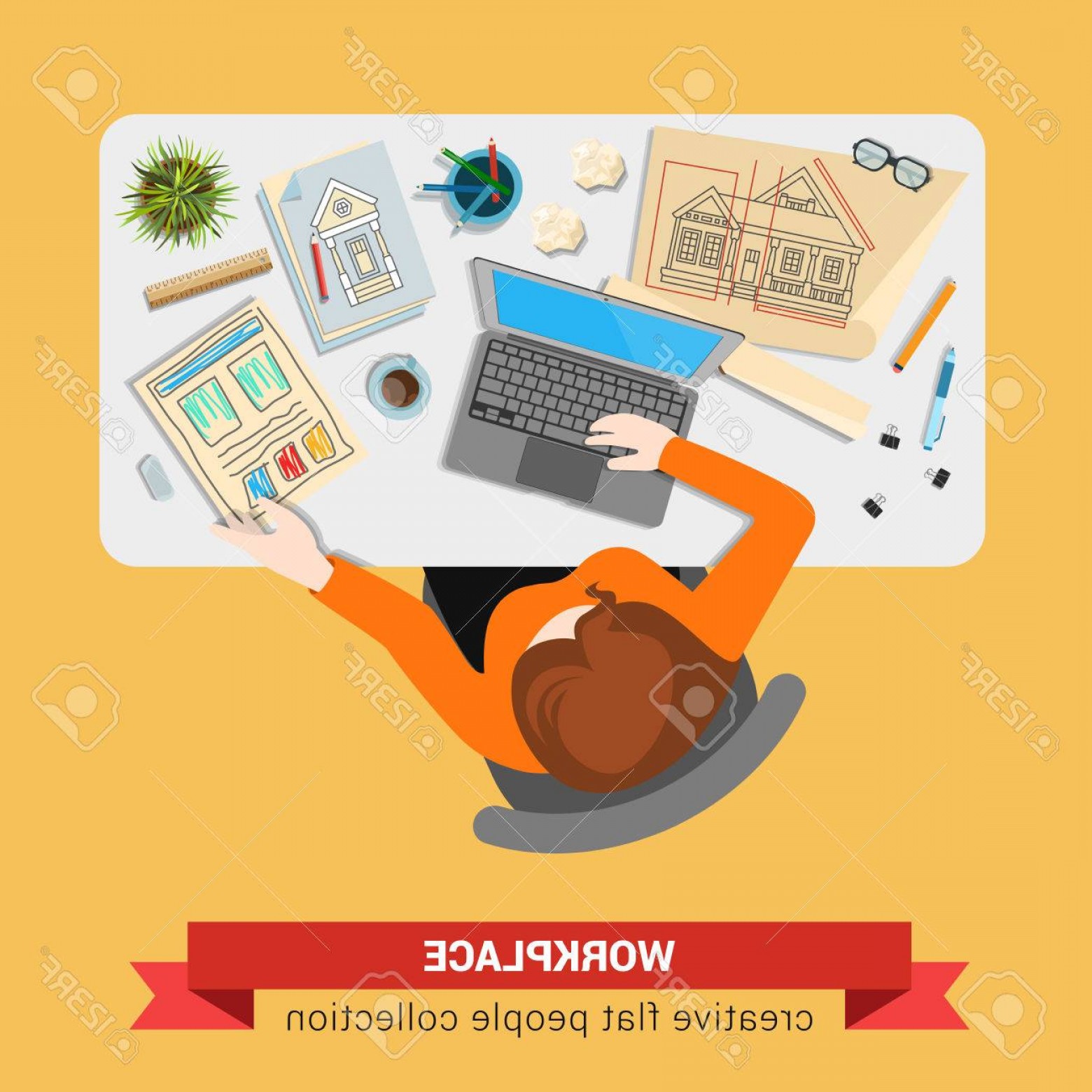 Photostock Vector Office Table Top View Business Flat Web 1560x1560 Photostock Vector Office Table Top View Business Flat Web