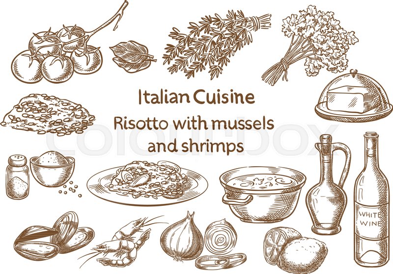 800x559 Italian Cuisine Risotto With Mussels Stock Vector Colourbox