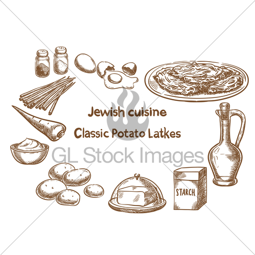 500x500 Jewish Cuisine Classic Potato Latkes Ingredients Vector Gl
