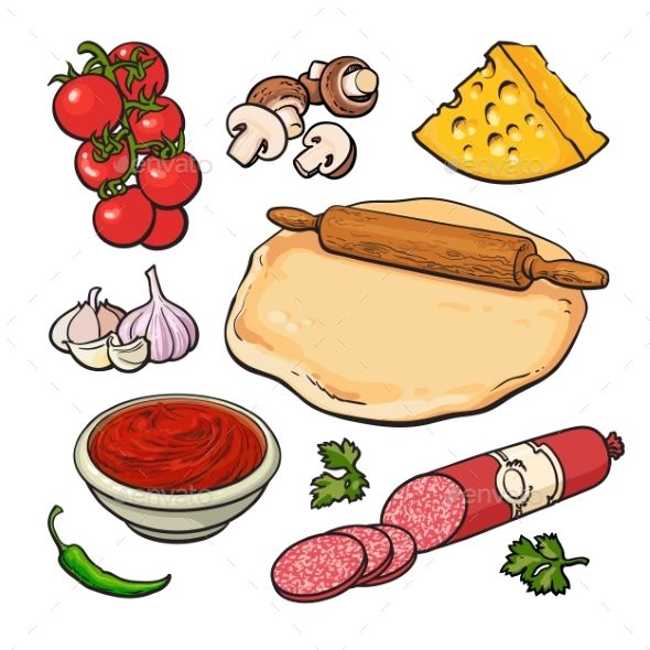 590x590 Set Of Sketch Style Pizza Ingredients Food Vectors Design