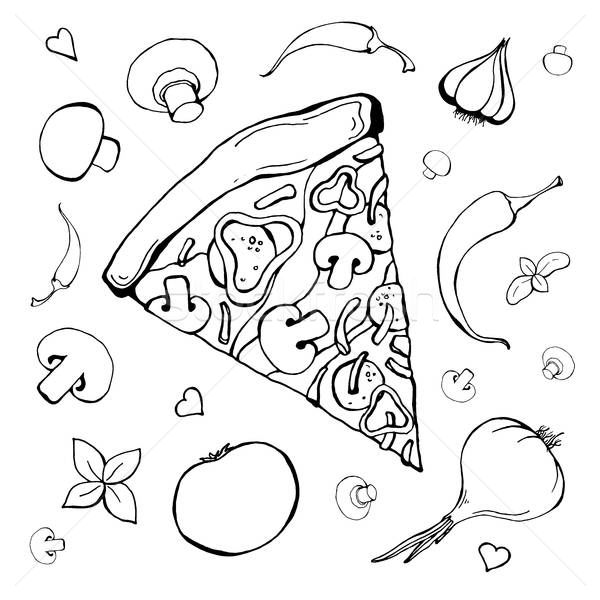 600x600 Sketch Of Pizza With Different Ingredients Vector Illustration