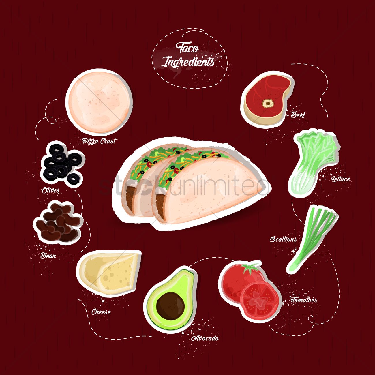 1300x1300 Tacos Ingredients Vector Image
