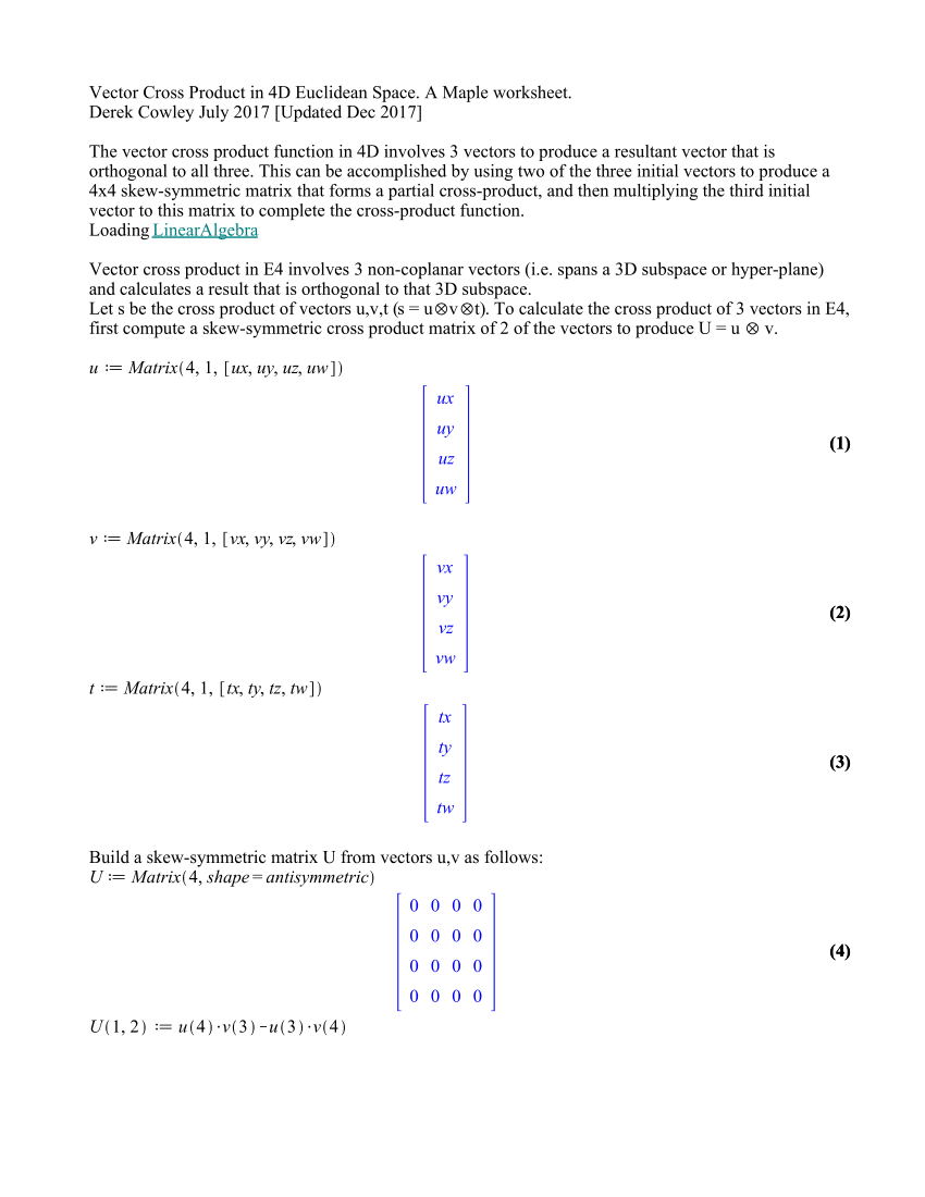 850x1100 Pdf Vector Cross Product In Euclidean Space A Maple Worksheet