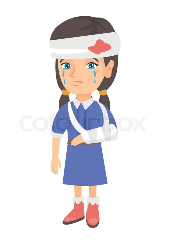 550x800 Caucasian Injured Girl With Broken Arm Stock Vector Colourbox
