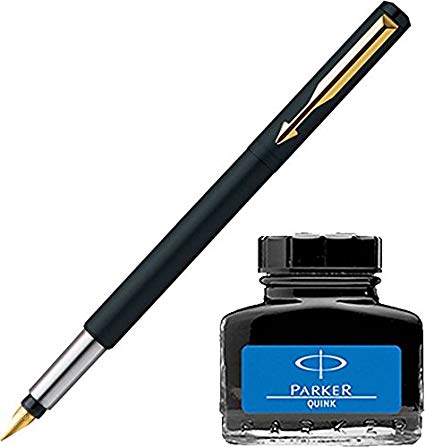 425x447 Parker Vector Matte Black Gt Fountain Pen + Quink Ink Bottle