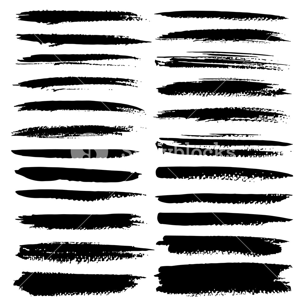 1000x1000 Set Of Brush Stroke, Black Ink Grunge Brush Strokes Vector