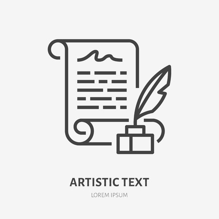 450x450 Artistic Text Flat Line Icon Manuscript With Quill In Inkwell