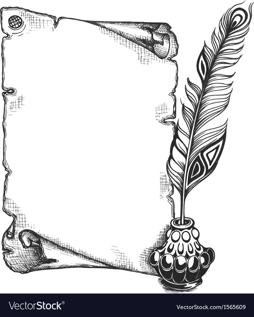 867x1080 Paper Scroll Feather And Inkwell Vector Image On Artwork