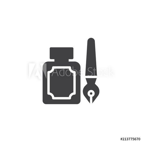 500x500 Quill Inkwell Vector Icon Filled Flat Sign For Mobile Concept