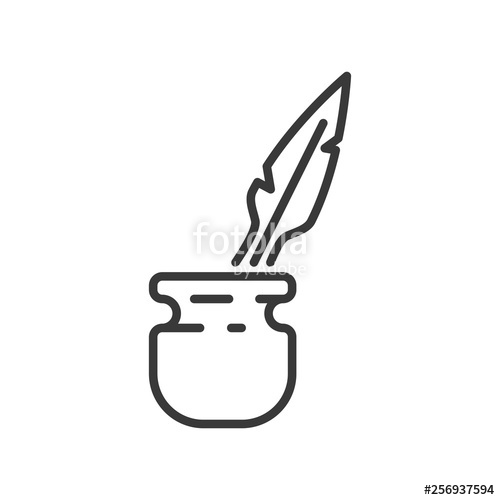 500x500 Feather Retro Pencil With Inkwell Vector Isolated Stock Image