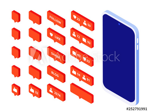 500x375 Love Like Isometric Buttons Instagram Inspired Follow Icons Likes