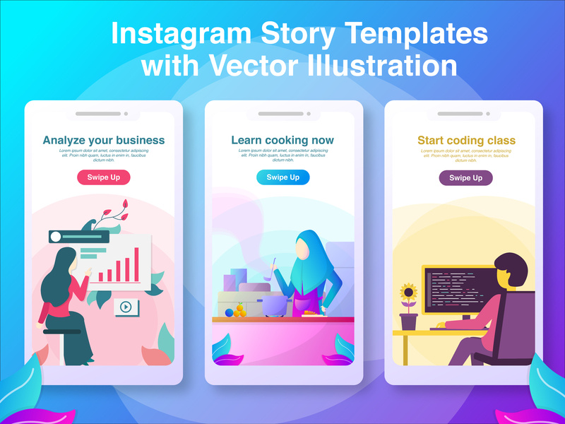 800x600 Instagram Story Templates With Vector Illustration