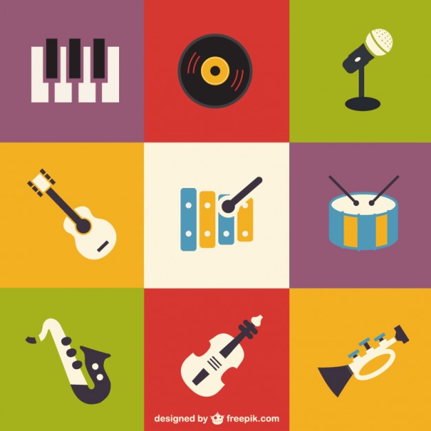 626x626 Icons Flat Set Musical Instruments Vector Free Download