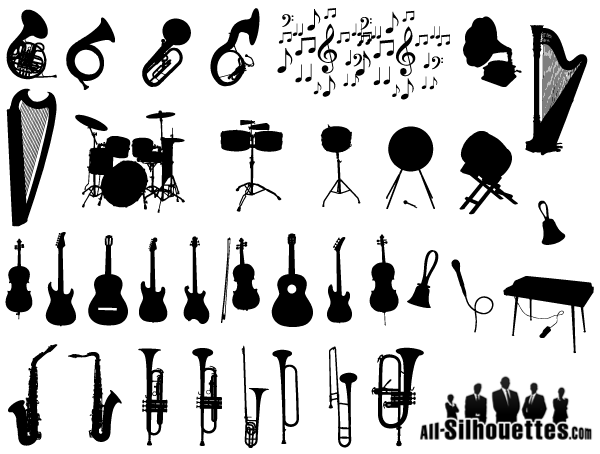 600x454 Musical Instruments Silhouettes Vector Download Free Vector Art