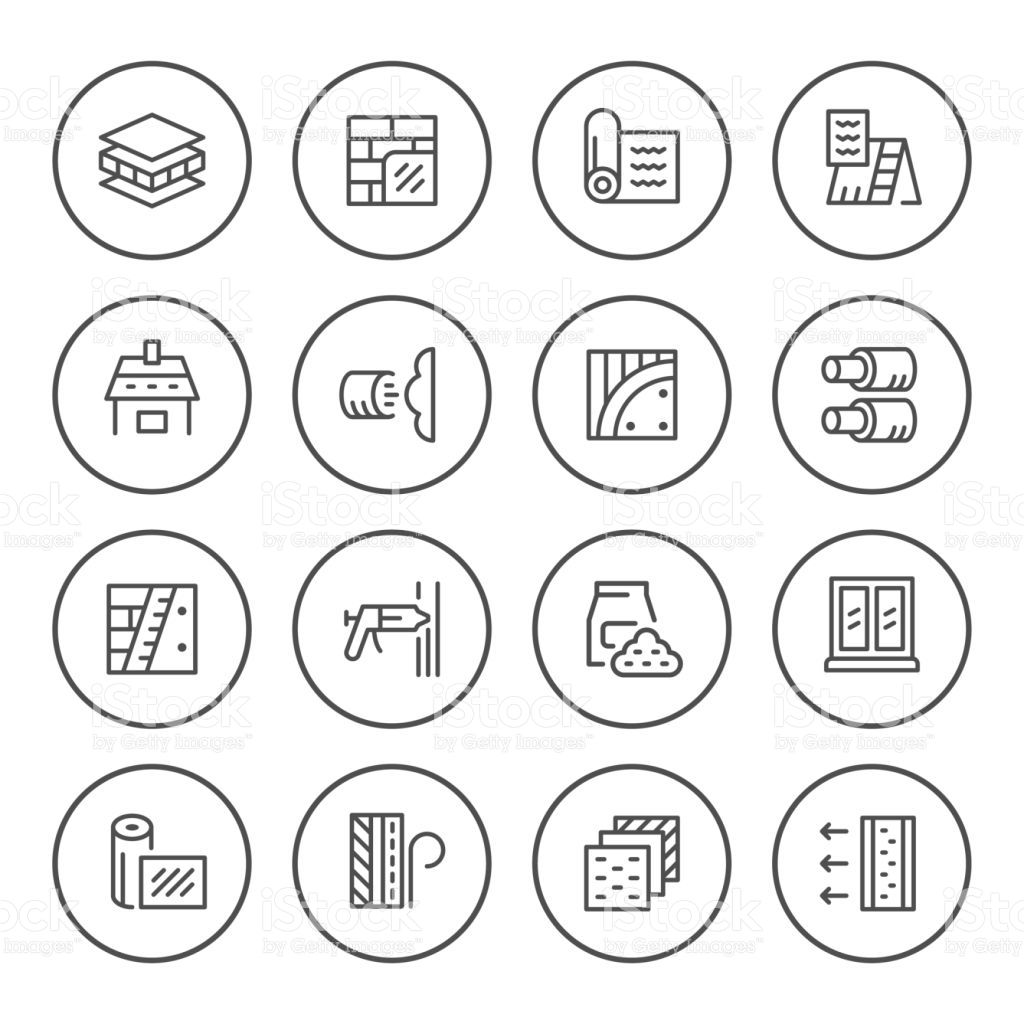 1024x1024 Set Round Line Icons Of Insulation Isolated On White Vector
