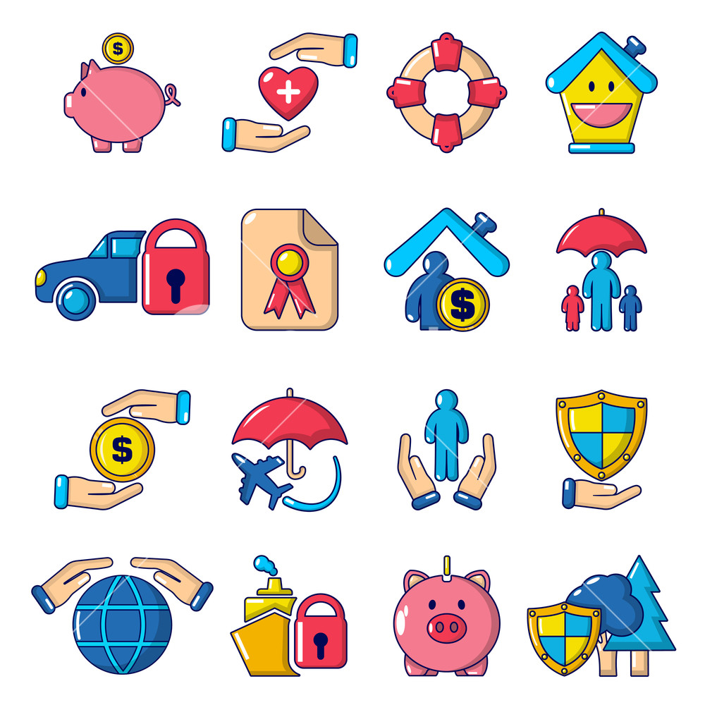 1000x1000 Insurance Icons Set Cartoon Illustration Of Insurance Vector