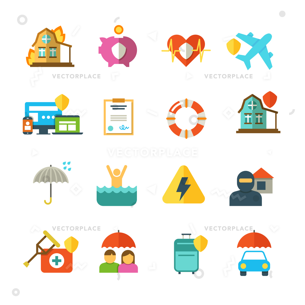 1000x1000 Long Life Insurance Flat Icons Family Vector Illustration