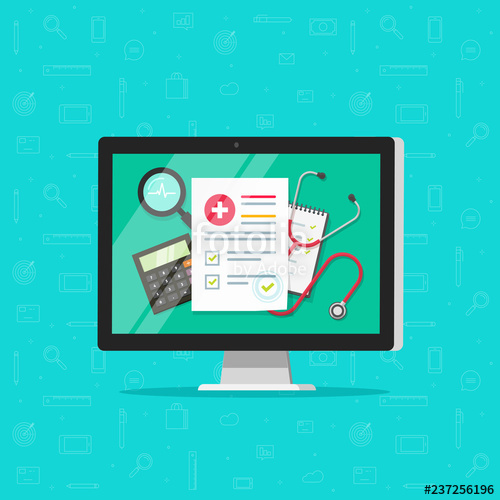Medical Online Research Report On Computer Vector, Flat Cartoon 500x500 Medical Online Research Report On Computer Vector, Flat Cartoon