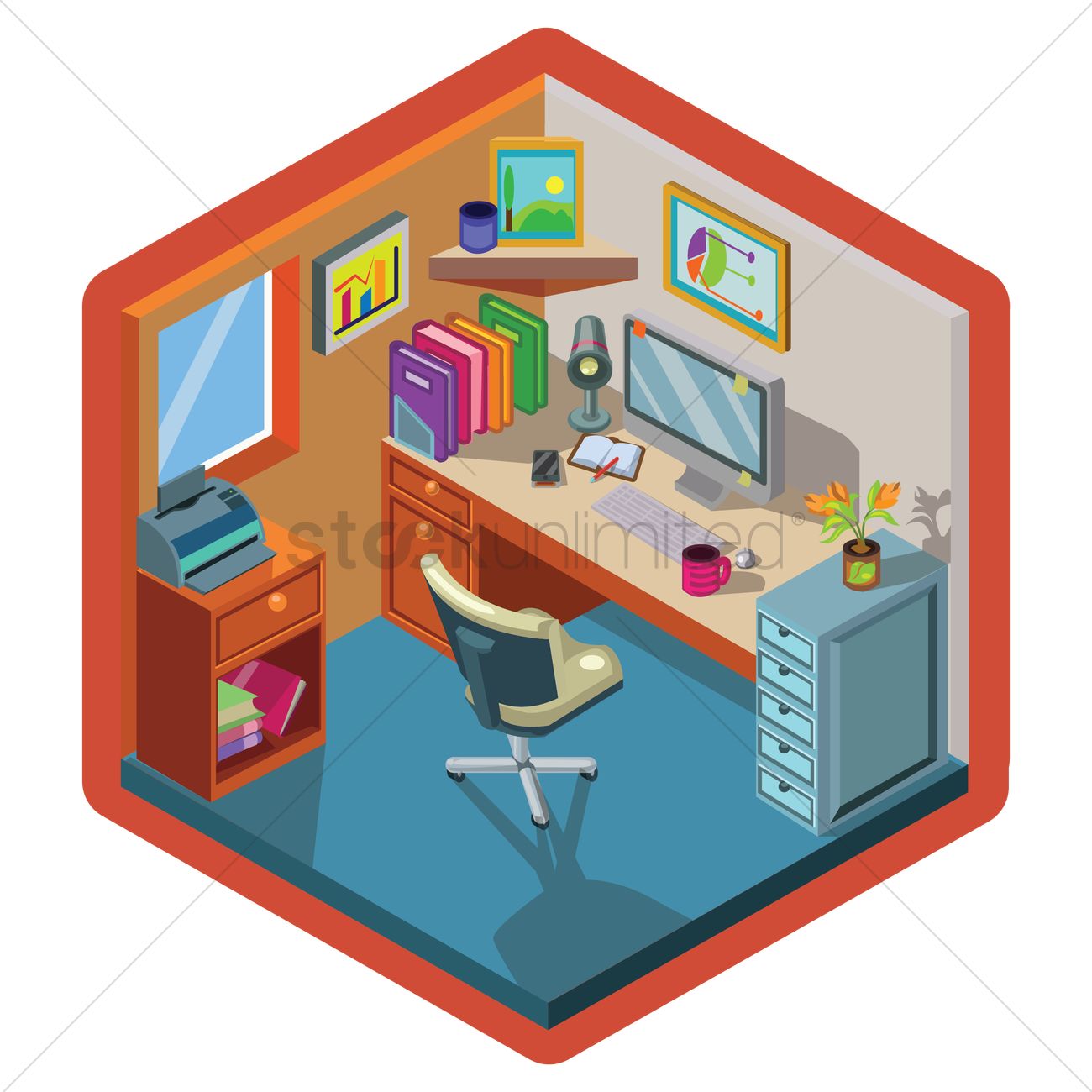1300x1300 Isometric Office Interior Design Vector Image