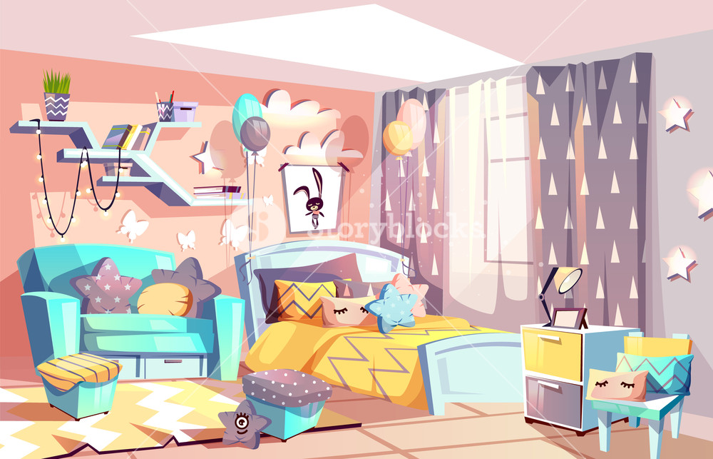 1000x643 Kid Girl Room Or Bedroom Interior Vector Illustration Of Modern