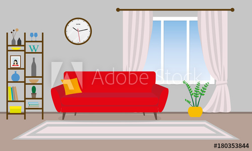 500x300 Living Room Interior Vector Background With Sofa, Shelf, Pictures