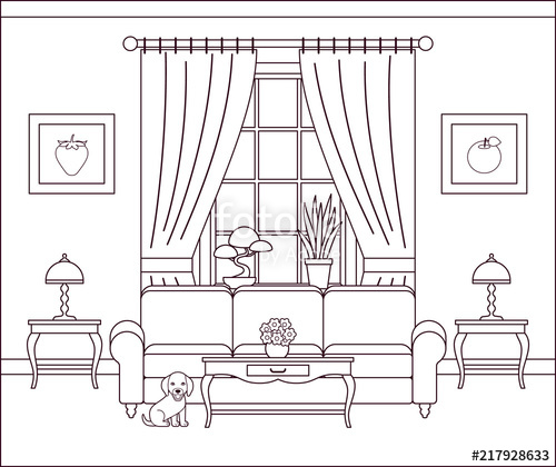 500x420 Living Room Interior Vector Illustration Outline Sketch Home