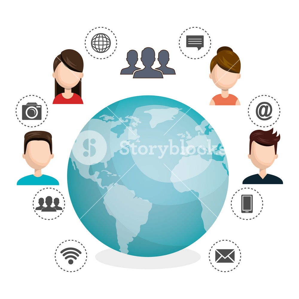 1000x1000 World Planet With Internet Connection Icons Vector Illustration