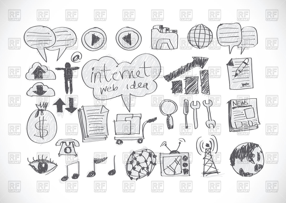 1200x853 Set Of Hand Drawn Internet Icons Vector Image Of Signs, Symbols