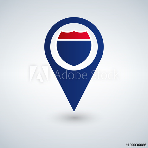 500x500 Map Pointer With Interstate Sign, Vector Illustration