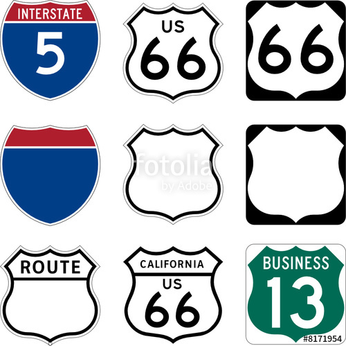 Interstate And Us Route Signs Including Famous Route Stock 500x499 Interstate And Us Route Signs Including Famous Route Stock