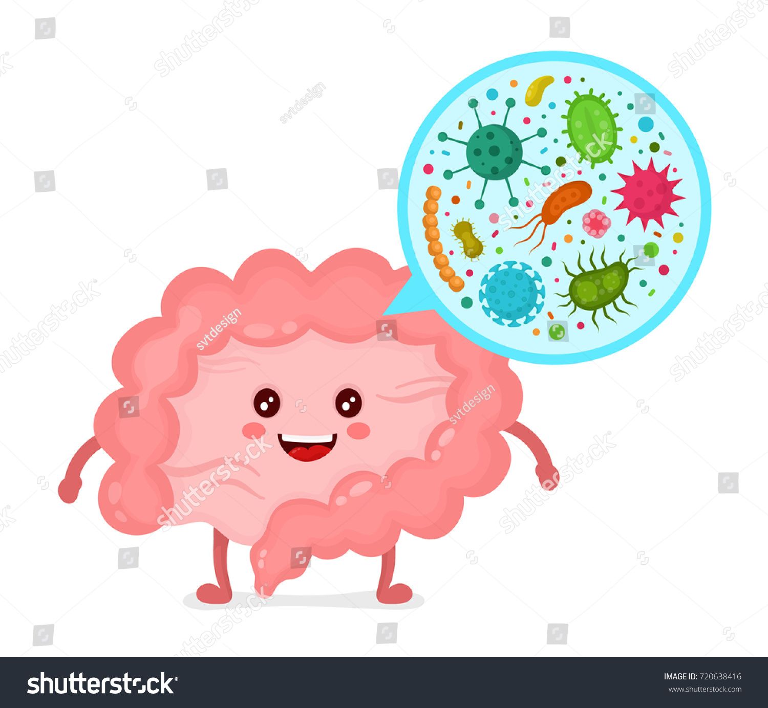 1500x1384 Microscopic Bacterias Microflora, Viruses In Intestine Vector