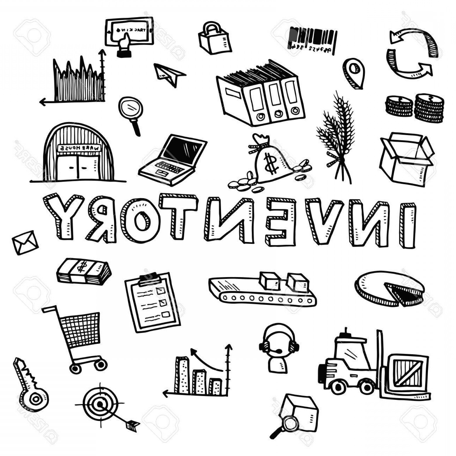 1560x1560 Photostock Vector Hand Draw Inventory Business Doodles Icon Set