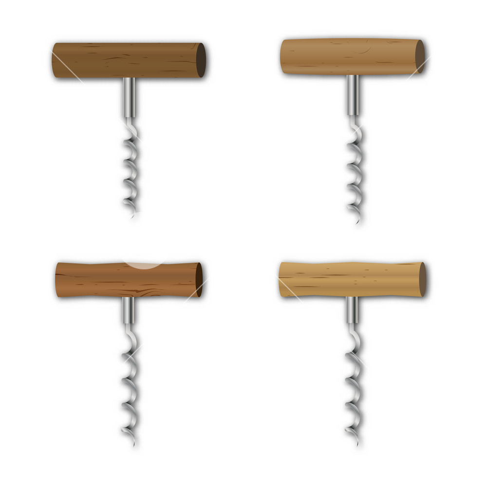 Set Realistic Steel Corkscrew With Wooden Handles Isolated 1000x1000 Set Realistic Steel Corkscrew With Wooden Handles Isolated